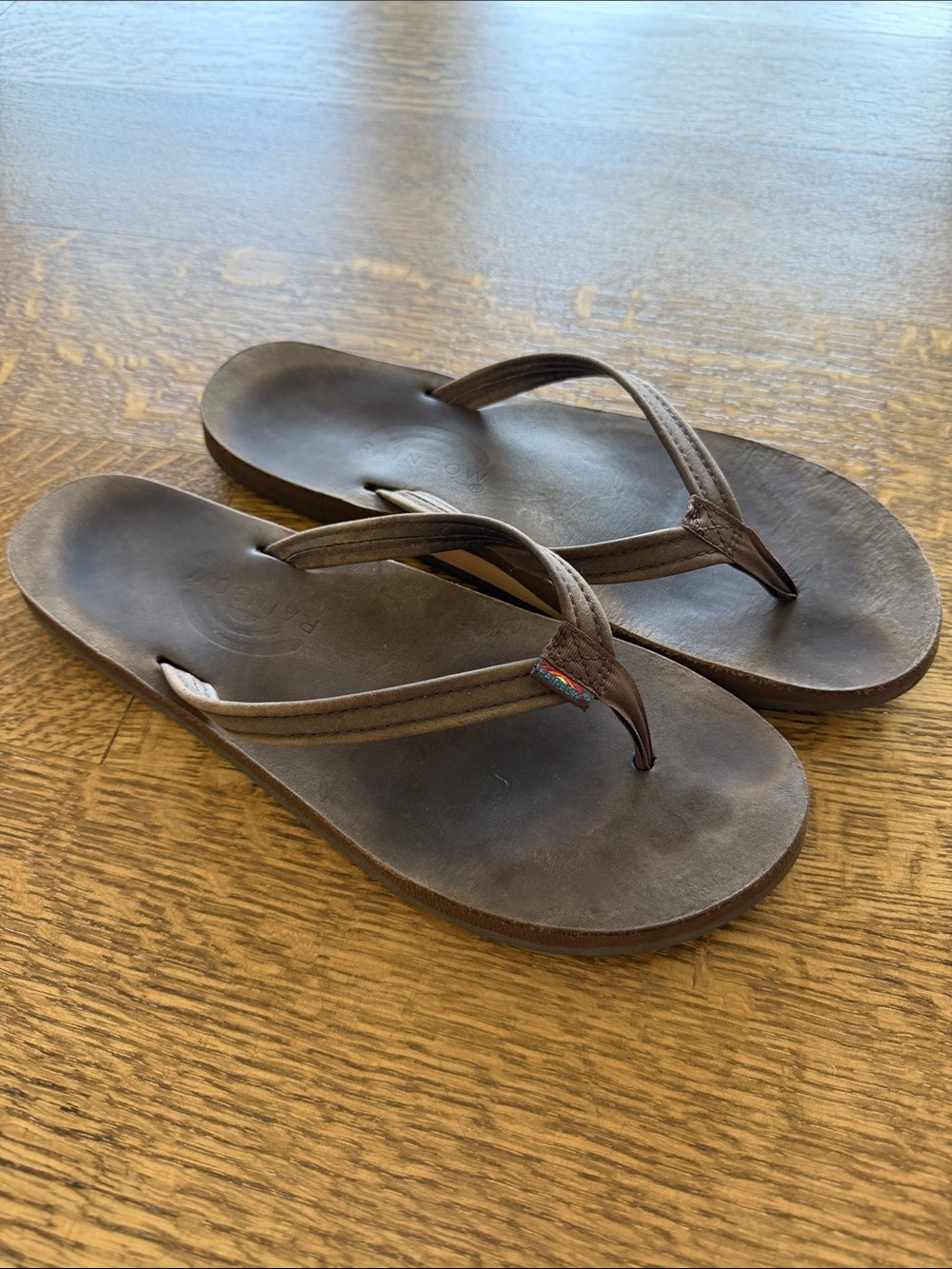 Rainbow Brown Leather Women's Flip Sandals